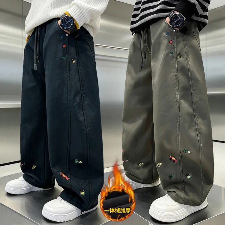 男童冬季裤子加绒2025新款一体绒中大童冬装休闲儿童宽松直筒裤