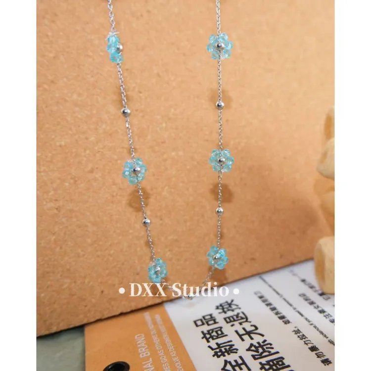 钛钢亚克力项链 小众设计蓝色锁骨链时尚百搭纯色系项链45462