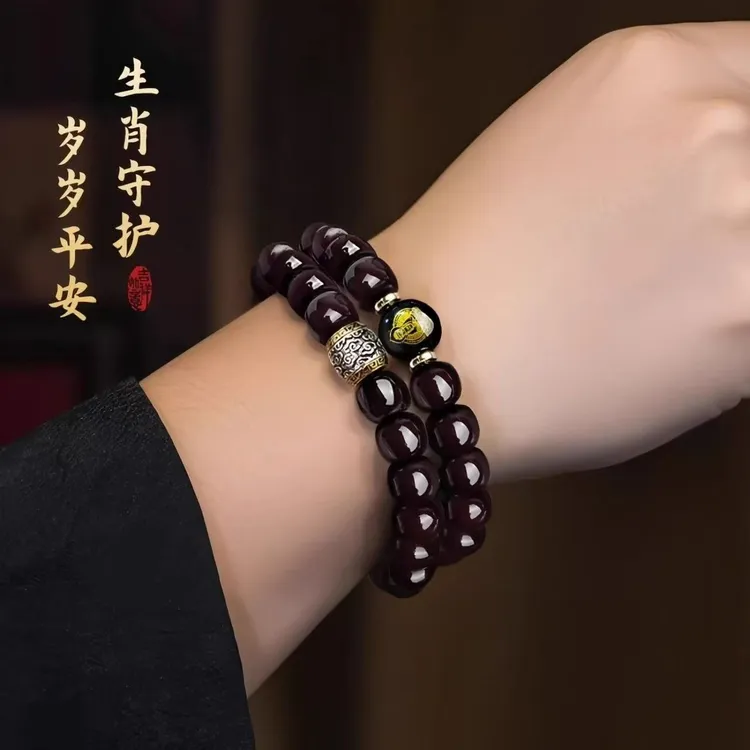 【正品12生肖】菩提手串溏心老料红生肖文玩手持桶珠