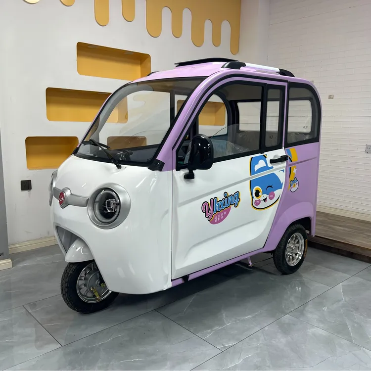 两门全封闭电动三轮篷车家用载人休闲接送学生老人代步电瓶三轮车