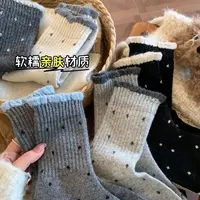 5双秋冬波点温柔花边袜子百搭数码复古多巴胺宽口袜子
