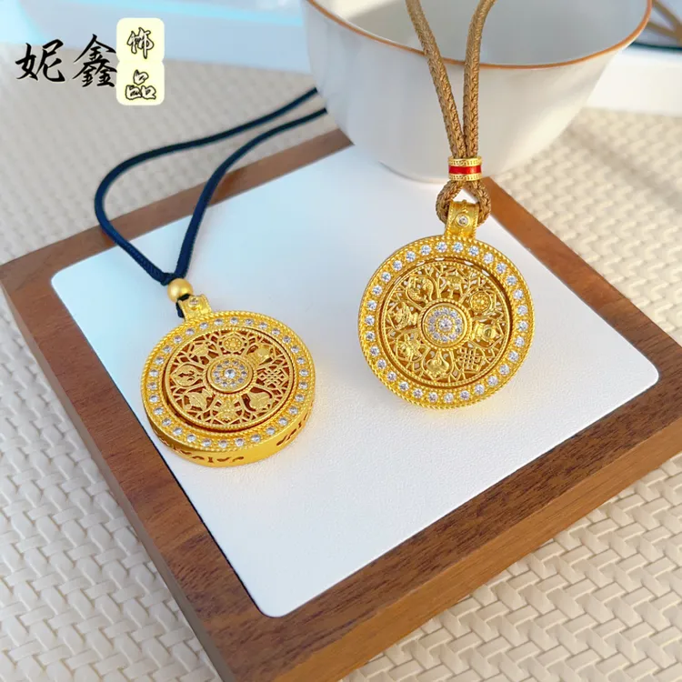 合金吊坠 合金吊坠 金店同款镶钻转动八宝罗盘吊坠镂空
