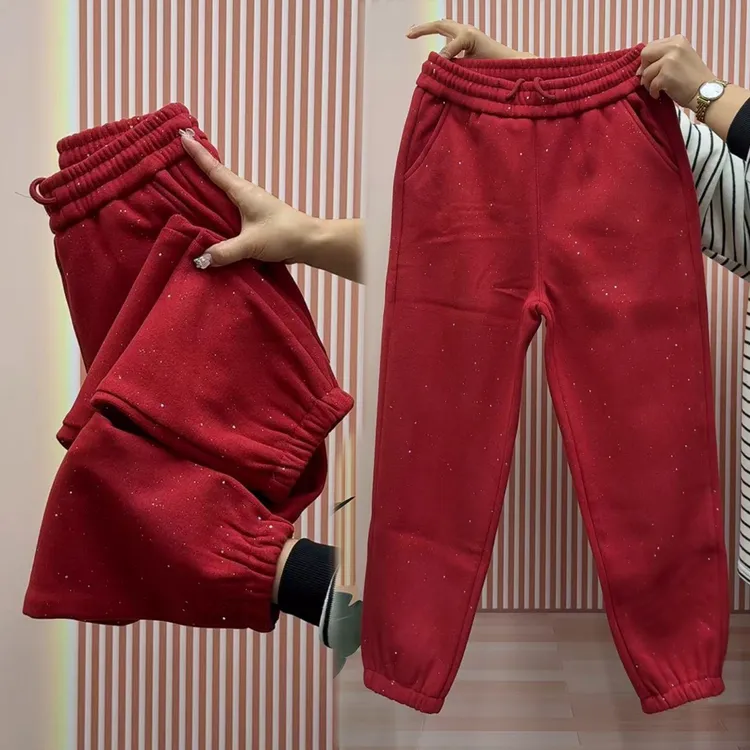 新年红色星空女裤冬季新款加绒加厚香蕉裤洋气百搭高腰运动休闲裤