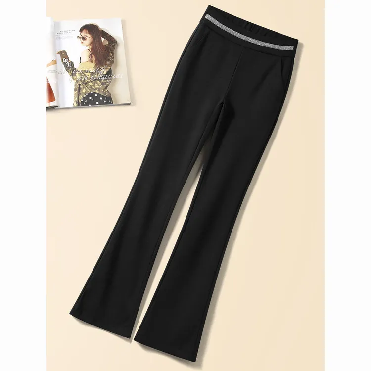 微喇叭裤女高腰春秋冬修身显瘦垂感九分喇叭裤黑色休闲职业西装裤