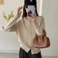 韩版气质圆领双拉链针织开衫女秋季简约休闲小衫外套高端减龄上衣