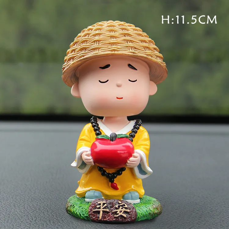 汽车内饰用品草帽摇头小和尚摆件可爱禅慧小沙弥系列和尚车载摆件