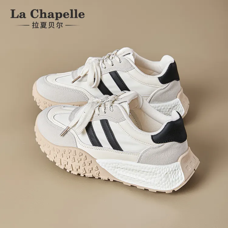 拉夏贝尔休闲鞋女款2025新款软底增高时尚百搭夏季透气阿甘德训鞋