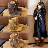 儿童靴子2025秋季废土风复古流苏马丁靴韩版女童侧拉链时尚公主靴