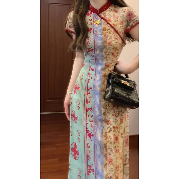 【朝花夕拾】新中式国风复古碎花改良旗袍连衣裙民族风气质长裙9322