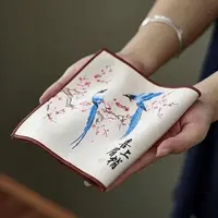 加厚麂皮绒国风彩绘喜上眉梢茶巾中式吸水茶垫隔热加厚养壶茶布