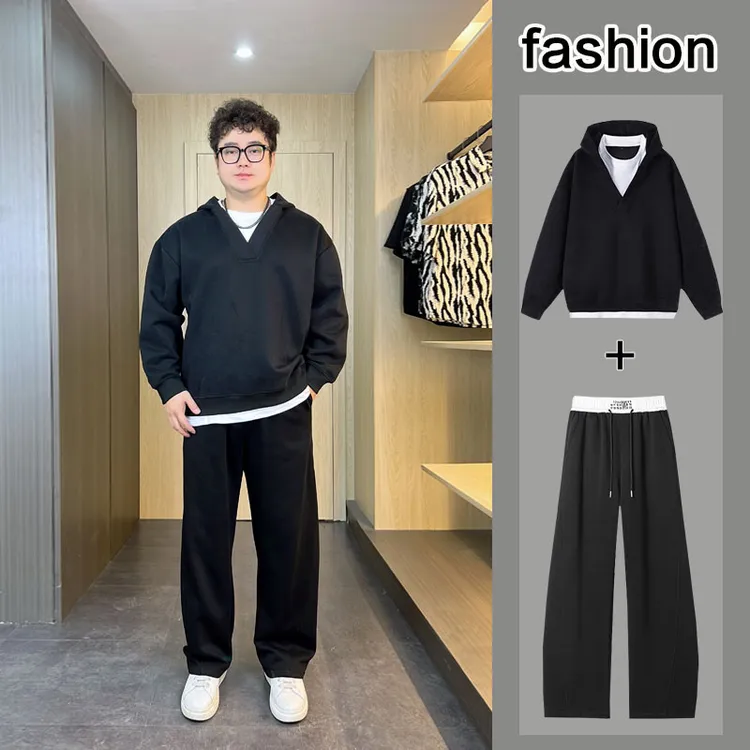 秋季男士卫衣韩版休闲春秋假两件衣服黑色港风秋冬潮流百搭