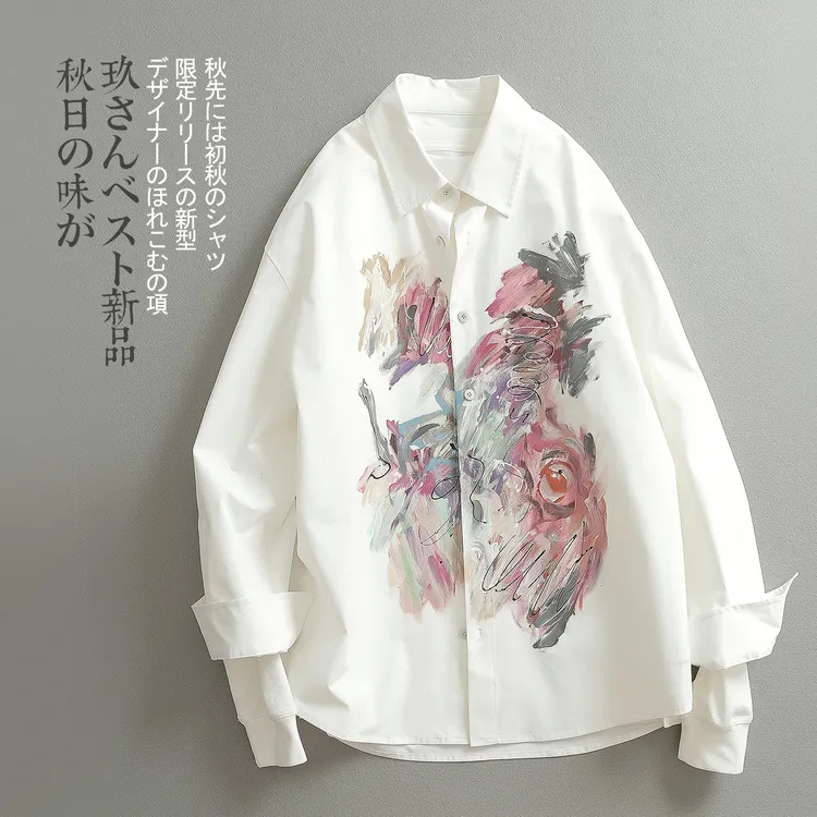 见川「炸街标配」美式街头艺术个性手绘涂鸦衬衫 网红洋气炸街男装