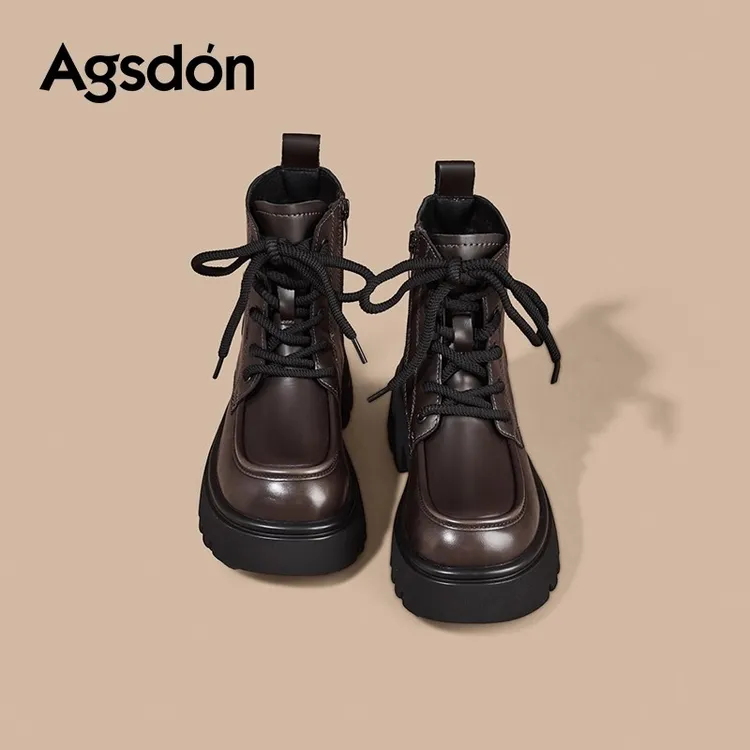 奥古狮登厚底马丁靴女款2025新款秋季百搭增高英伦风棕色短靴H