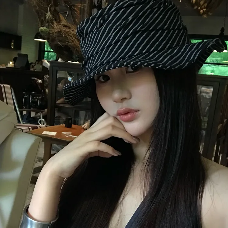 【野草莓公园】日系文艺褶皱条纹平顶渔夫帽春夏棉麻薄款气质盆帽