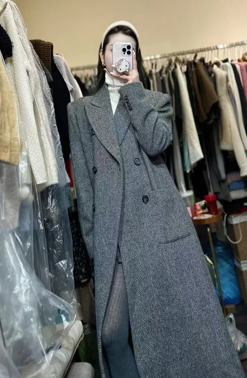 羊绒人字格长款大衣