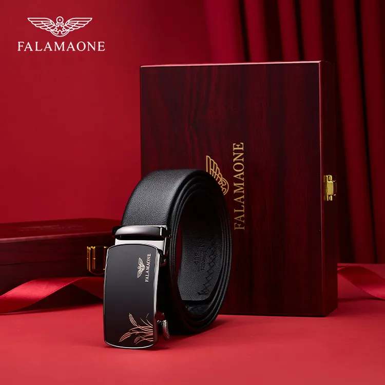 法莱阿玛尼男士皮带头层牛皮自动扣腰带时尚高档裤腰带送男友礼物