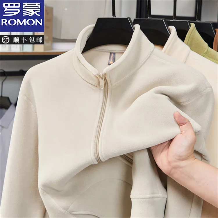 罗蒙秋冬摇粒绒双面加绒冲锋衣内胆立领外套男士上衣时尚抓绒衣潮