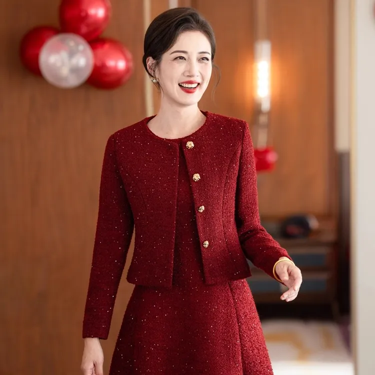 喜婆婆婚宴装2025新款妈妈装气质优雅小香风套装连衣裙平时可穿