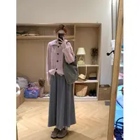 【YS】法式松紧腰毛呢高腰显瘦灰色秋冬半身裙~X531