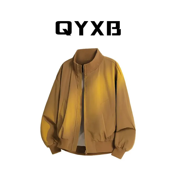 【品牌正品现货】QYXB美式复古飞行夹克男春秋痞帅立领短款工装外套