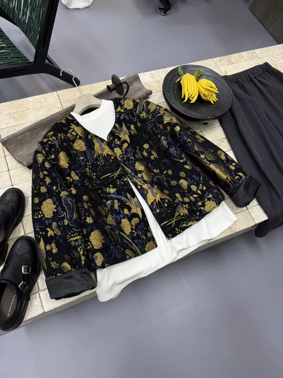 【锦一】原创设计师款新中式绒质雪尼尔提花加厚外套个性时尚风格化