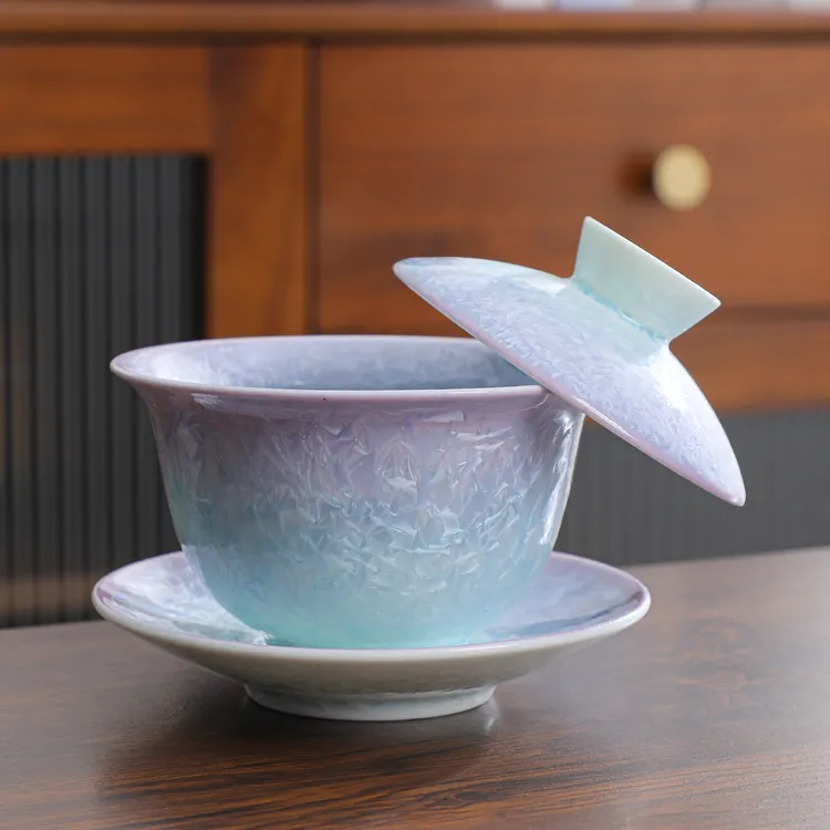 窑变结晶釉三才盖碗清新陶瓷功夫茶具家用泡茶防烫中国风女士茶备