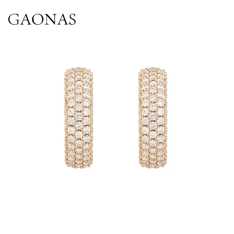 GAONAS 镀K金合成锆石耳饰 贵气时髦豪镶金色耳圈11687ERG