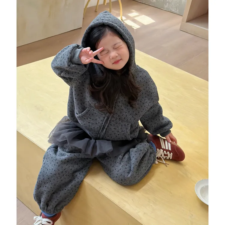 90-130加绒女童碎花卫衣+纱裙卫裤
