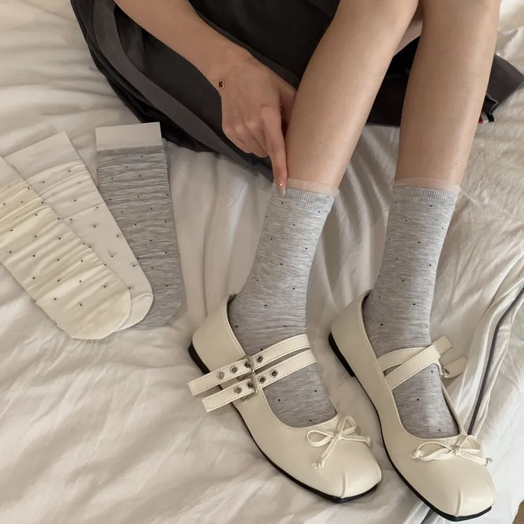芭蕾风堆堆袜波点无骨袜花边中筒袜ins袜子薄款女学生韩版百搭