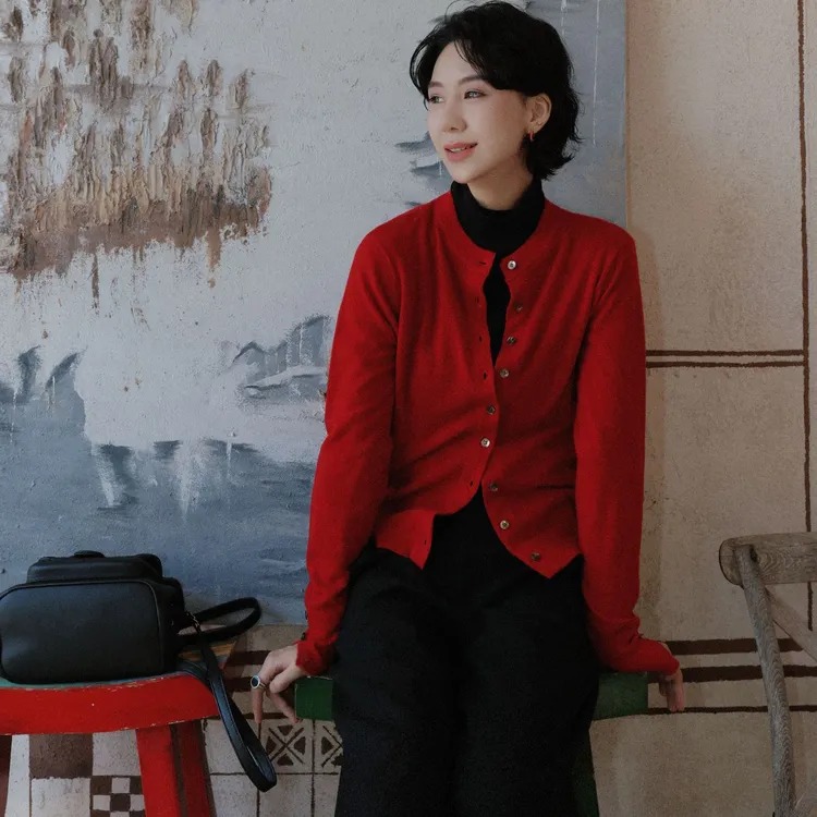 TT设计师【远山黛】慵懒风新款时尚百搭绵羊毛定染针织开衫TT191044