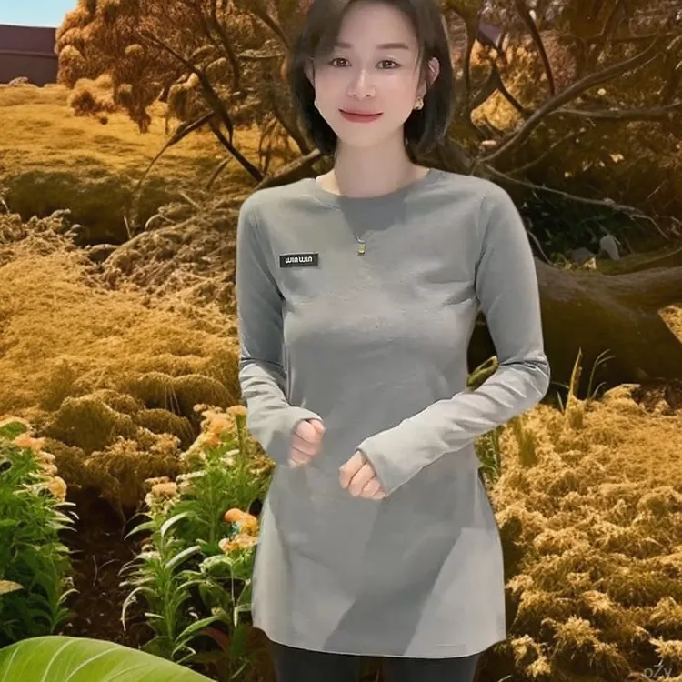 2025春节新年款开叉中长T恤衫时尚洋气显瘦上衣时尚洋气舒适修身