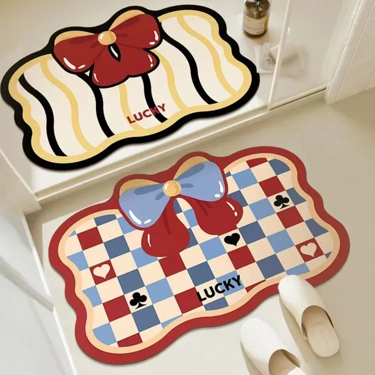 （两块装）蝴蝶结卡通浴室卫生间硅藻泥防滑地垫水速干脚垫家用地毯