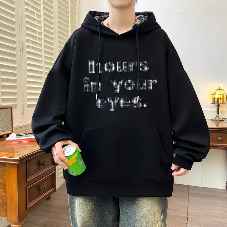 青少年套头连帽卫衣袋鼠兜秋季男款字母印花卫衣长袖学院风连帽衫