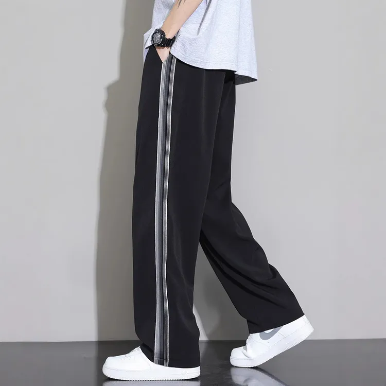夏装长裤子休闲裤子运动男士潮牌阔腿条纹薄款痞帅美式青少年舒适