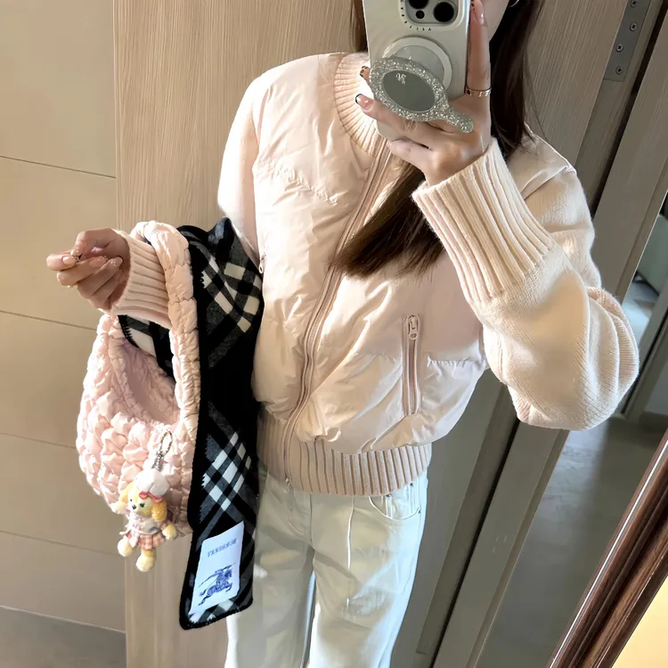 棉服女款冬季2025年新款针织袖拼接棉衣韩系超好看小个子棉袄外套