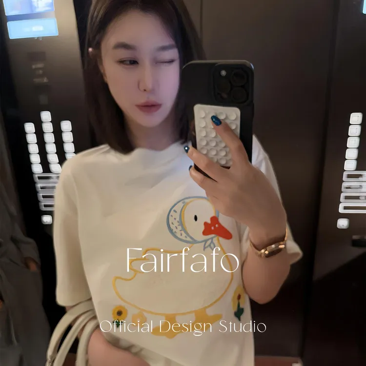 【头巾小鸭短袖】TXDL53032可爱卡通印花短袖T恤舒适