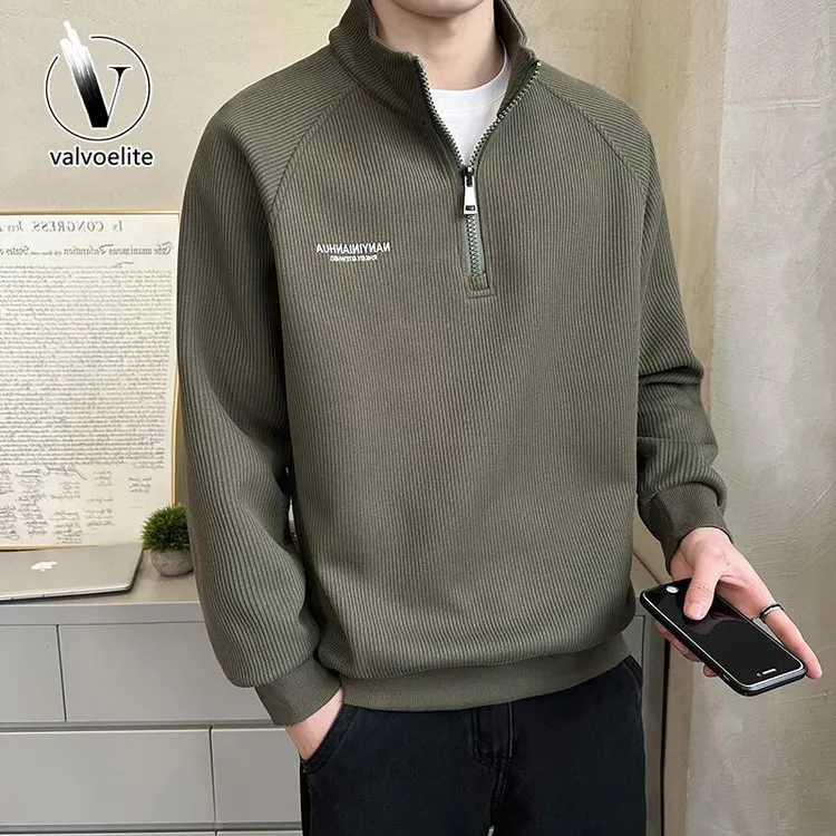 VALVOELITE春季新款半拉炼卫衣男半高领打底衫潮流微宽松外穿上衣