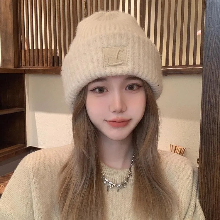 大头围粗毛线帽子女秋冬季宽松保暖堆堆冷帽大脸显脸小针织护耳帽