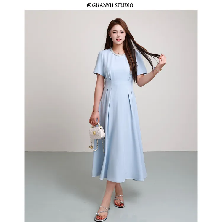 LX【晚风舞曲】蛋妹大码女装微胖25夏季新款显瘦遮肉连衣裙DM27507