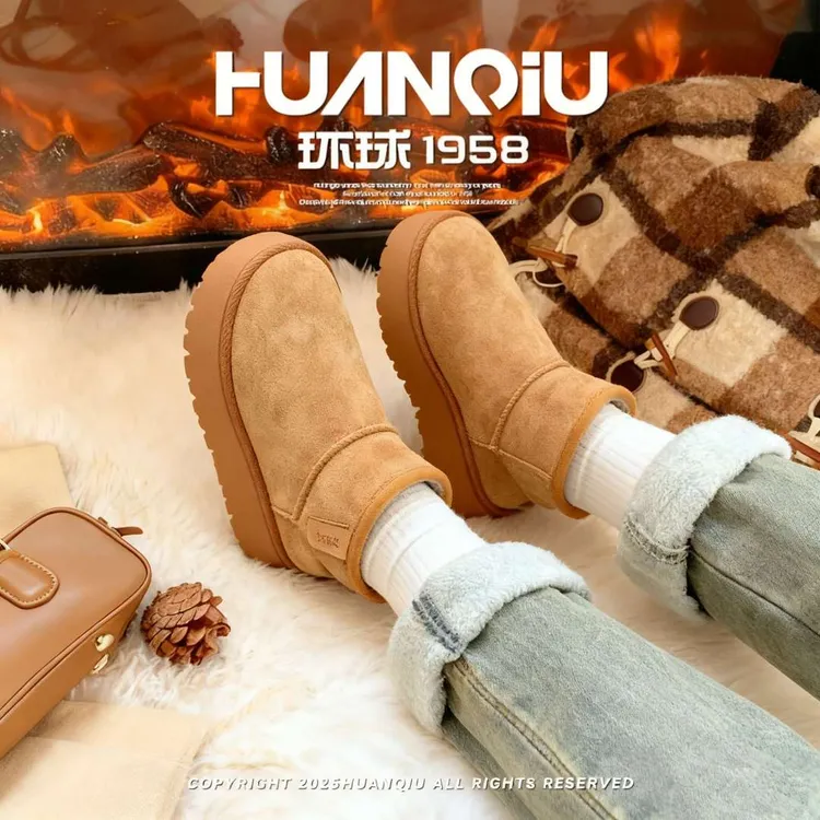 环球雪地靴2025秋冬新款加绒加厚短筒靴子极寒保暖休闲时尚棉鞋潮
