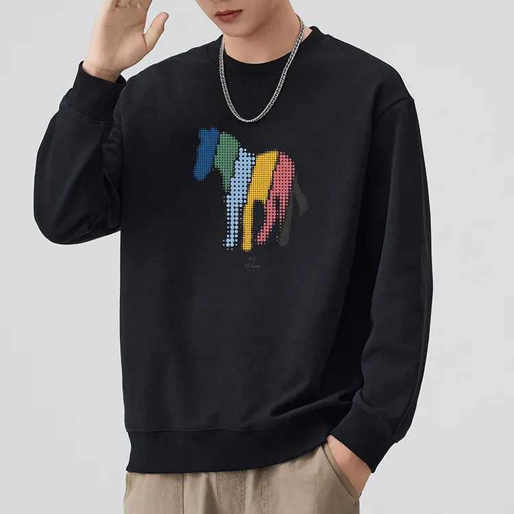 圆领卫衣男款2026年新款爆款纯棉100%全棉马年图案印花长袖打底衫