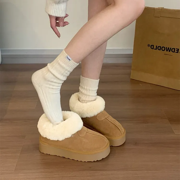 君君牛皮羊毛围脖雪地靴跟高4厘米7886