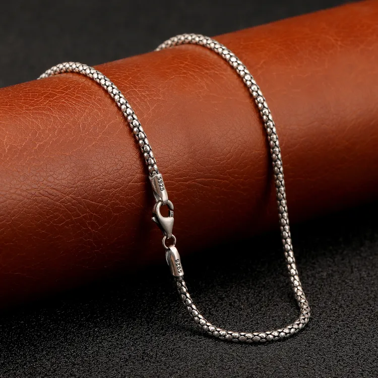 链子925银 复古做旧锁骨链女简约百搭素链圆盒子链无吊坠裸链配链