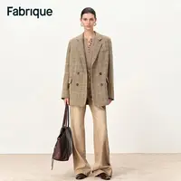 Fabrique Daphne 秋冬新品绵羊毛人字纹毛呢双排扣平驳领西装外套