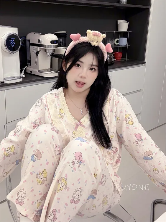 【可爱miko】大码睡衣女胖MM200斤长袖长裤云朵棉可爱miko居家服