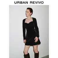 【HOT】UR2025秋季新款女气质丝绒褶皱超短款连衣裙UWG750240