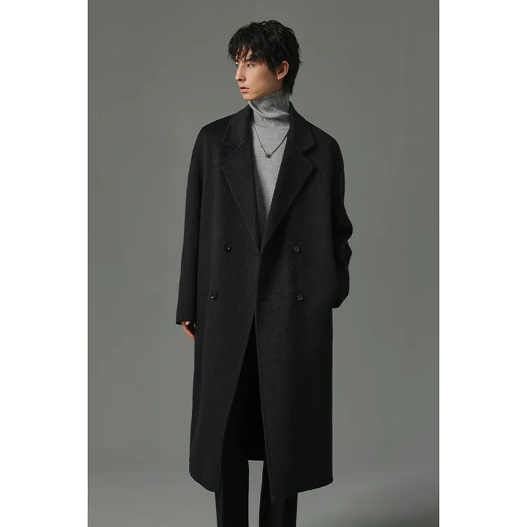 【加长双层双面羊毛大衣】秋冬保暖气质宽松过膝长款呢子男外套LD06