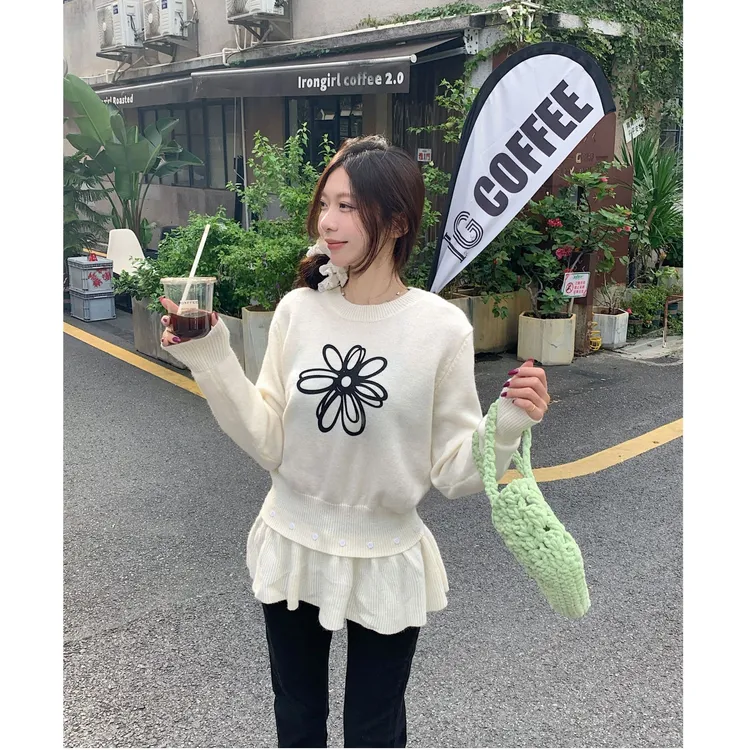 休闲感印花慵懒风宽松毛衣C 9557#