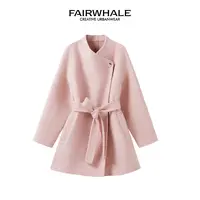 马克华菲绵羊毛一粒扣浴袍款大衣冬季新款时尚百搭腰带宽松外套女