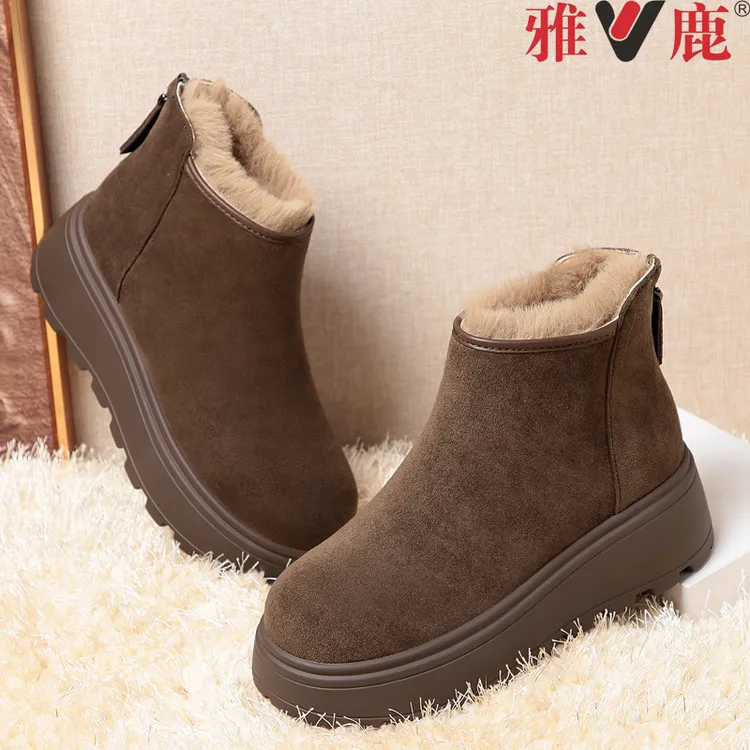 【雅鹿】2025冬季新款女式短靴加绒保暖厚底防滑雪地靴时尚百搭棉靴